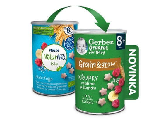 Gerber Organic křupky s malinou a banánem 35 g