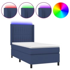 Vidaxl Box spring postel s matrací a LED modrá 90x190 cm textil