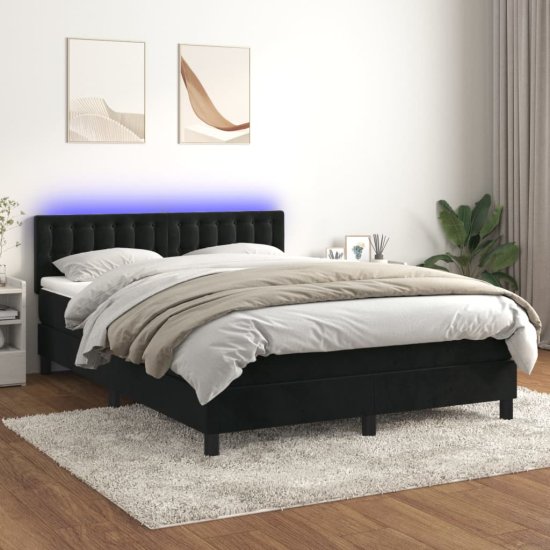 Greatstore Box spring postel s matrací a LED černá 140x190 cm samet