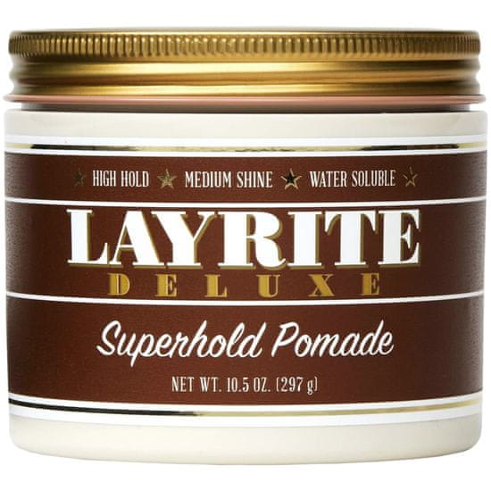 Layrite Superhold Pomade – silně fixační pomáda, trvalý styling bez lepení a zatížení, zlepšení pružnosti vlasů, 297g