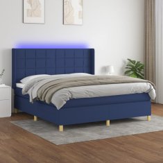 Vidaxl Box spring postel s matrací a LED modrá 180x200 cm textil