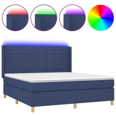 Vidaxl Box spring postel s matrací a LED modrá 180x200 cm textil