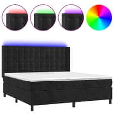 Greatstore Box spring postel s matrací a LED černá 180x200 cm samet