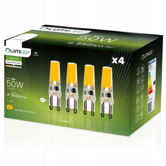 LUMILED 4x LED žárovka COB G9 CAPSULE 5W = 50W 550lm 4000K Neutrálni bílá 360°