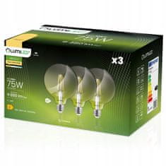 LUMILED 3x LED žárovka E27 G95 8W = 75W 880lm 3000K Teplá bílá 360°