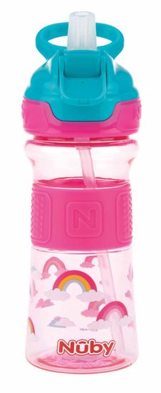 Nuby Láhev sportovní s měkkým sklápěcím brčkem 360 ml, růžová, 3+