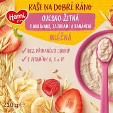 Hami Kaše mléčná ovesno-žitná s banánem, jahodami a malinami 210 g