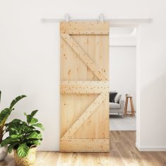 Greatstore Posuvné dveře s kováním 80 x 210 cm masivní borové dřevo