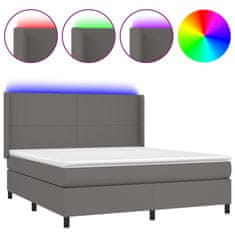 Greatstore Box spring postel s matrací a LED šedá 160x200 cm umělá kůže