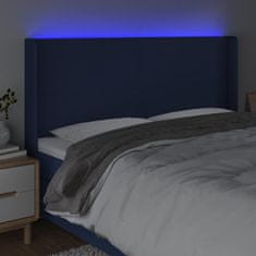 Vidaxl Čelo postele s LED modré 183x16x118/128 cm textil