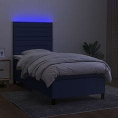 Vidaxl Box spring postel s matrací a LED modrá 90x200 cm textil