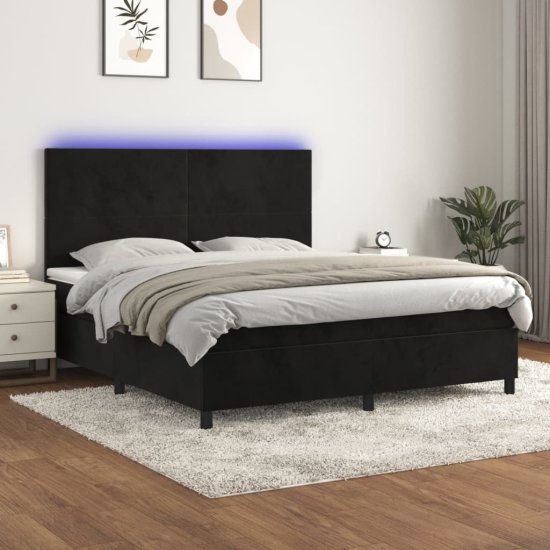 Greatstore Box spring postel s matrací a LED černá 180x200 cm samet