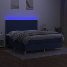 Vidaxl Box spring postel s matrací a LED modrá 180x200 cm textil