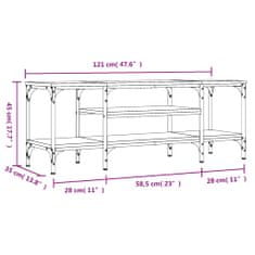 Greatstore TV stolek dub sonoma 121 x 35 x 45 cm kompozitní dřevo a železo