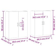 Vidaxl Nástěnné skříňky 2 ks bílé s vysokým leskem 69,5 x 34 x 90 cm