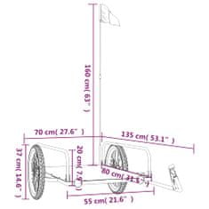 Greatstore Přívěsný vozík za kolo černý 135 x 70 x 37 cm železo