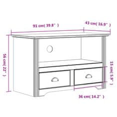 Greatstore TV stolek se 2 zásuvkami BODO hnědý 91x43x56cm masivní borovice