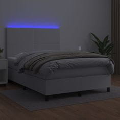 Vidaxl Box spring postel s matrací a LED bílá 140x190 cm umělá kůže