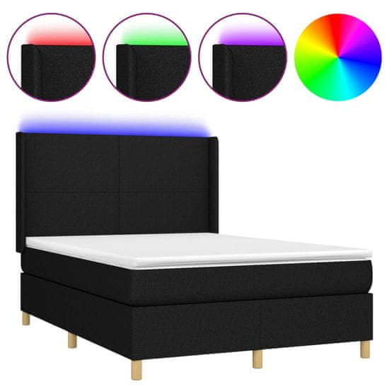 Vidaxl Box spring postel s matrací a LED černá 140x200 cm textil