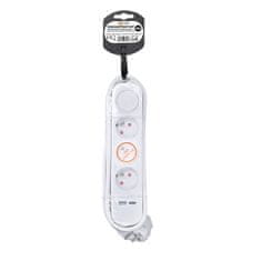 Solight  Prodlužovací přívod 230V/10A - 2m, 3 zásuvky, 2xUSB port A+C, 3 x 1mm2, IP20, vypínač