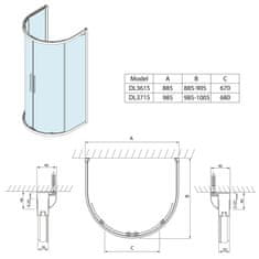 POLYSAN LUCIS LINE půlkruhová sprchová zástěna 1000x1000mm, čiré sklo DL3715 - Polysan