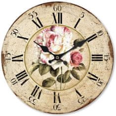 Isabelle Rose Nástěnné hodiny dřevěné s růží 29 cm