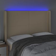 Vidaxl Čelo postele s LED krémové 147 x 16 x 118/128 cm textil