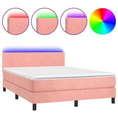 Greatstore Box spring postel s matrací a LED růžová 140x200 cm samet