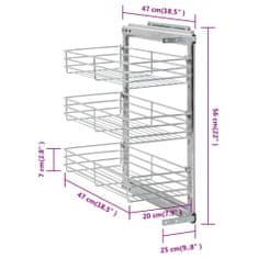 Vidaxl 3patrový výsuvný kuchyňský drátěný koš stříbrný 47 x 25 x 56 cm