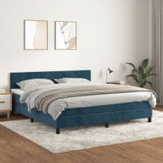 Greatstore Box spring postel s matrací tmavě modrá 160x200 cm samet