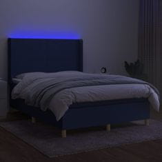 Greatstore Box spring postel s matrací a LED modrá 140x190 cm textil