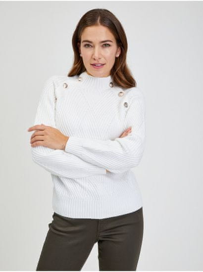 Orsay Bílý dámský žebrovaný svetr s ozdobnými knoflíky ORSAY