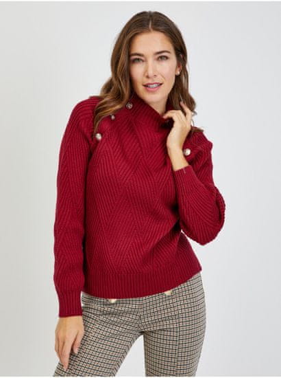 Orsay Červený dámský žebrovaný svetr s ozdobnými knoflíky ORSAY