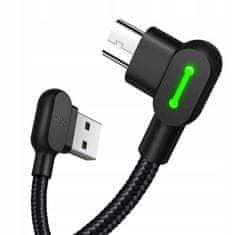 Mcdodo MCDODO ÚHLOVÝ KABEL 90° MICRO USB RYCHLONABÍJENÍ OBOUSTRANNÝ QC 3 LED 3M