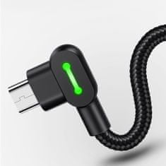 Mcdodo MCDODO ÚHLOVÝ KABEL 90° MICRO USB RYCHLONABÍJENÍ OBOUSTRANNÝ QC 3 LED 3M