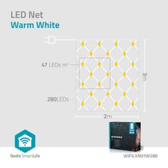 Nedis SmartLife chytrý vánoční řetěz síť 3x2 m, 280 LED, venkovní IP65, teplá bílá (WIFILXN01W280)