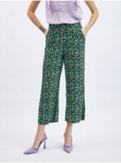 Orsay Černo-zelené dámské květované zkrácené kalhoty 40