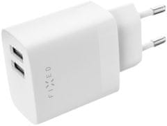 FIXED síťová nabíječka, 2x USB-A, 17W, bílá + USB-A - Lightning kabel, 1m, bílá