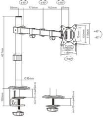 Gembird naklápěcí držák monitoru, na stůl, až 32", 9kg, černá