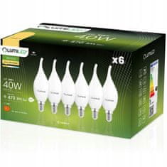 LUMILED 6x LED žárovka E14 PLAMEN 5W = 40W 470lm 3000K Teplá bílá 180°