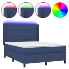 Vidaxl Box spring postel s matrací a LED modrá 140x200 cm textil