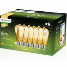 LUMILED 6x LED žárovka E27 ST64 EDISON 6W = 50W 660lm 2200K Teplá bílá 360° Filament