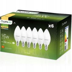 LUMILED 6x LED žárovka E14 svíčka 10W = 75W 990lm 3000K Teplá bílá 180°