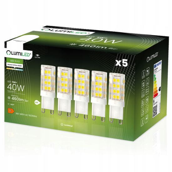 LUMILED 5x LED žárovka G9 CAPSULE 5W = 40W 460lm 4000K Neutrálni bílá 360°