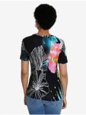 Desigual Černé dámské vzorované tričko Desigual TS Leaves XS