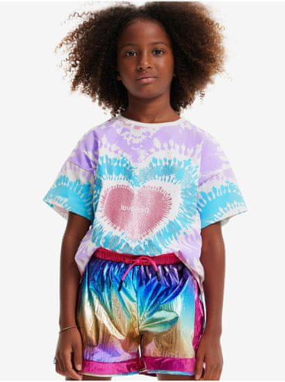 Desigual Bílo-fialové holčičí batikované tričko Desigual Hippie