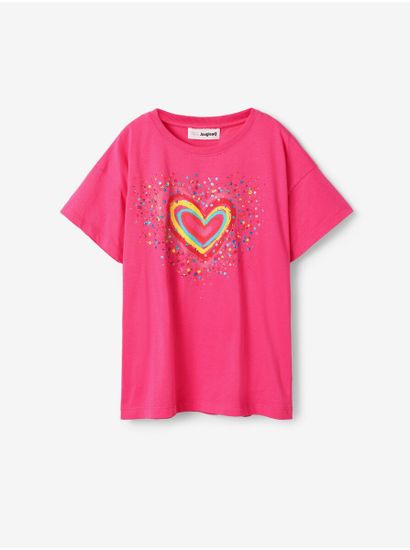 Desigual Tmavě růžové holčičí tričko Desigual Heart