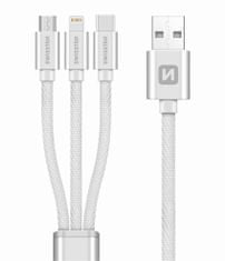 SWISSTEN DATOVÝ KABEL SWISSTEN TEXTILE 3in1 MFi 1,2 M STŘÍBRNÝ