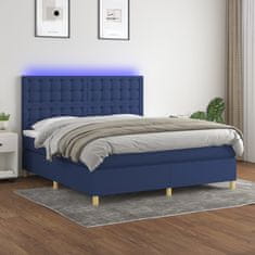 Vidaxl Box spring postel s matrací a LED modrá 160x200 cm textil