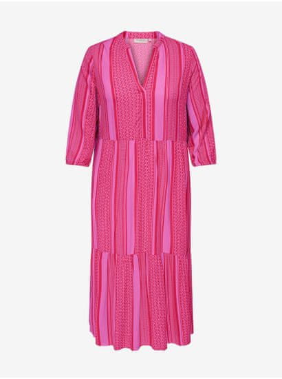 Only Carmakoma Růžové dámské pruhované košilové maxišaty ONLY CARMAKOMA Marrakesh